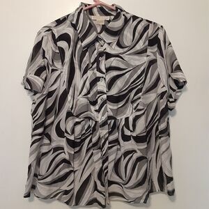 Michael Kors Top Womens 2X Black White Blouse Lightweight Thin Short Sleeve
